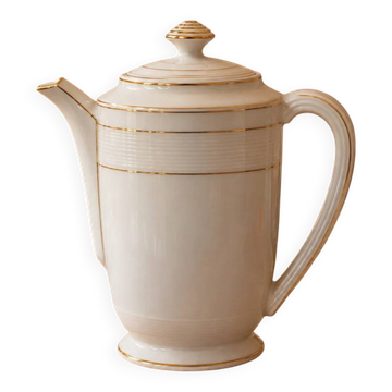 Vintage Art Deco coffee pot in Limoges porcelain by Charles Ahrenfeldt – gold trim.