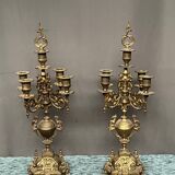Pair of Renaissance style candlesticks. Solid bronze.