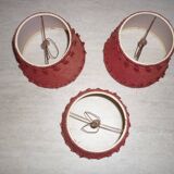 3 lampshades in jute and red braid + 1 vintage carcass