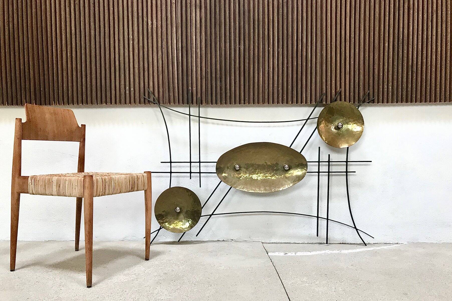 Large sculptural wall relief in wrought iron & brass , GDR / Germany 1950s