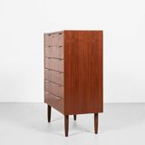 Midcentury Danish chest of 6 drawers in teak 1960s - long drawer handle with 2 handles