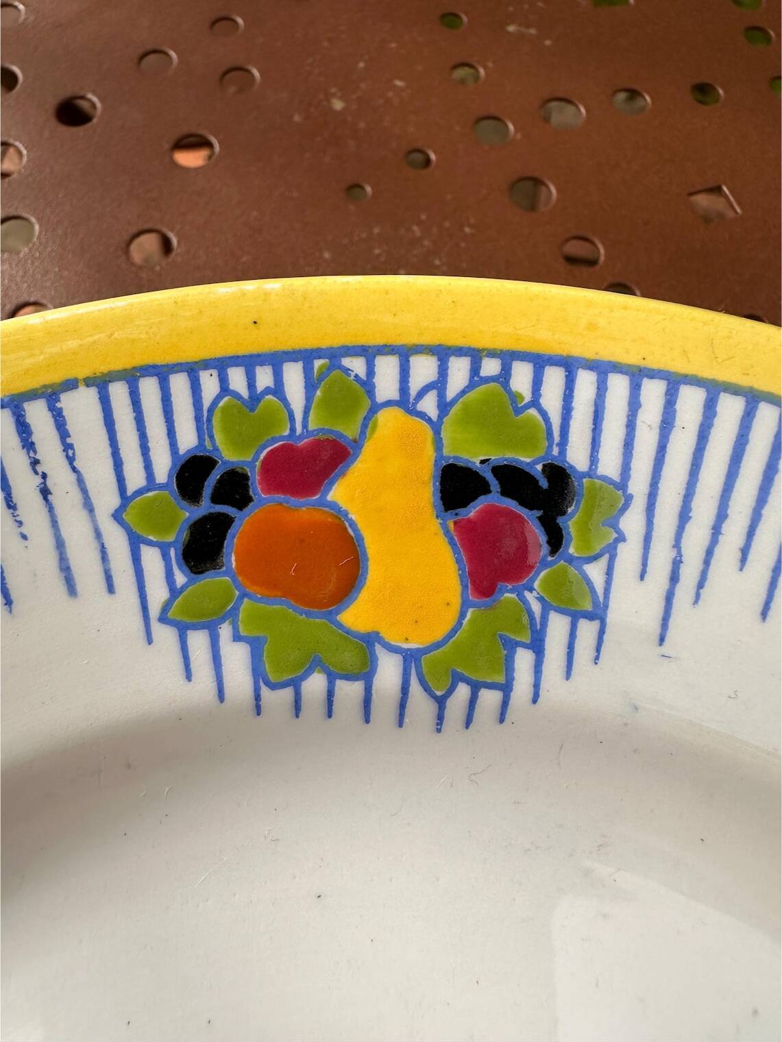 Dish on Pedestal Boch Frères La Louvière - Fruit & Stripes Decor - Art D