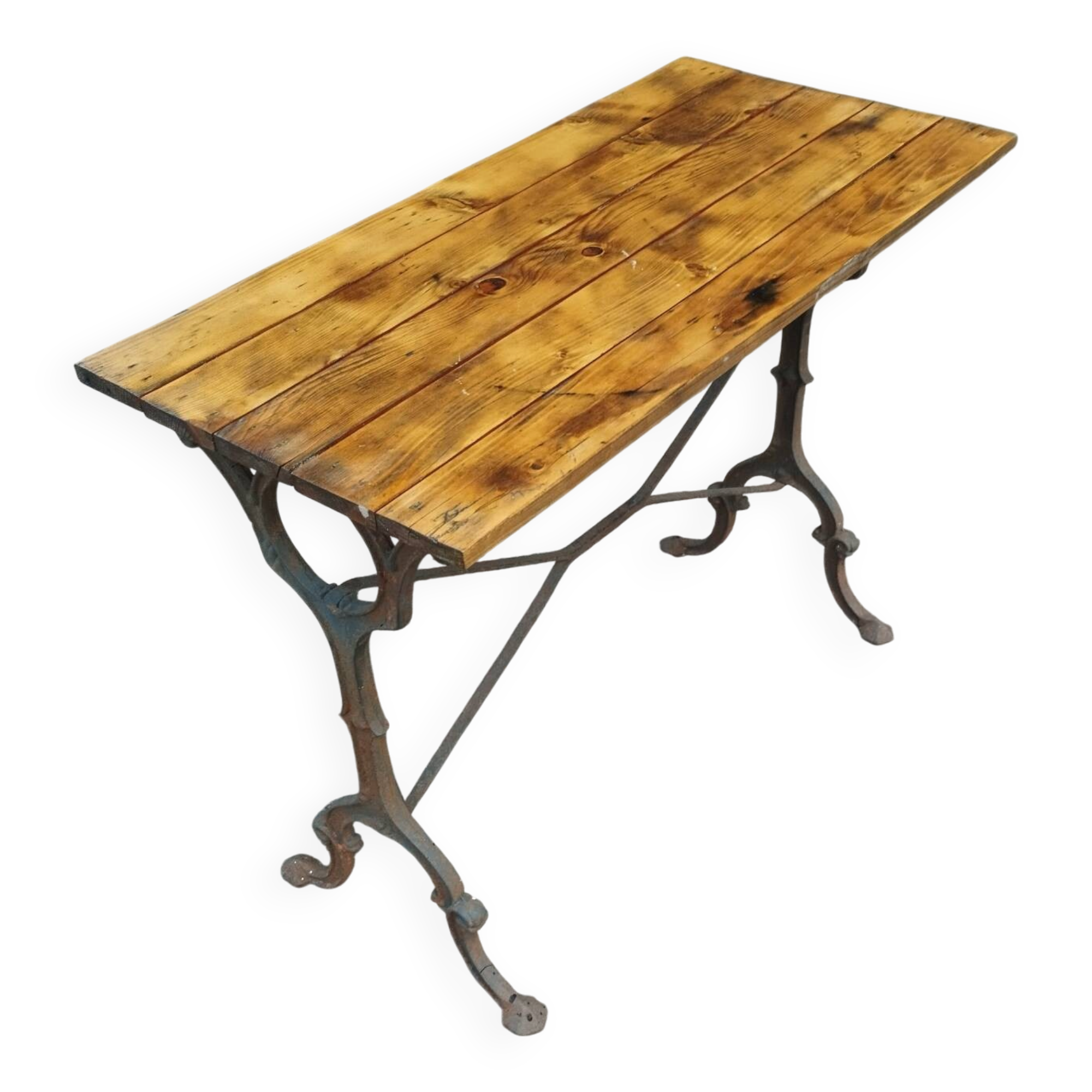 Table bistrot ancienne avec plateau en bois