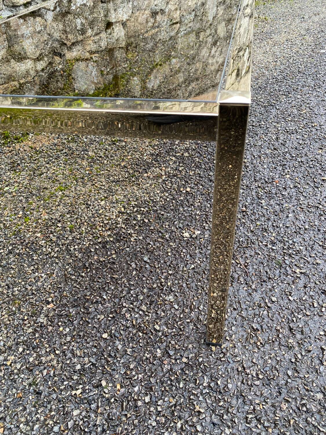 VINTAGE 1970 RECTANGULAR COFFEE TABLE GOLDEN SMOKED BROWN GLASS