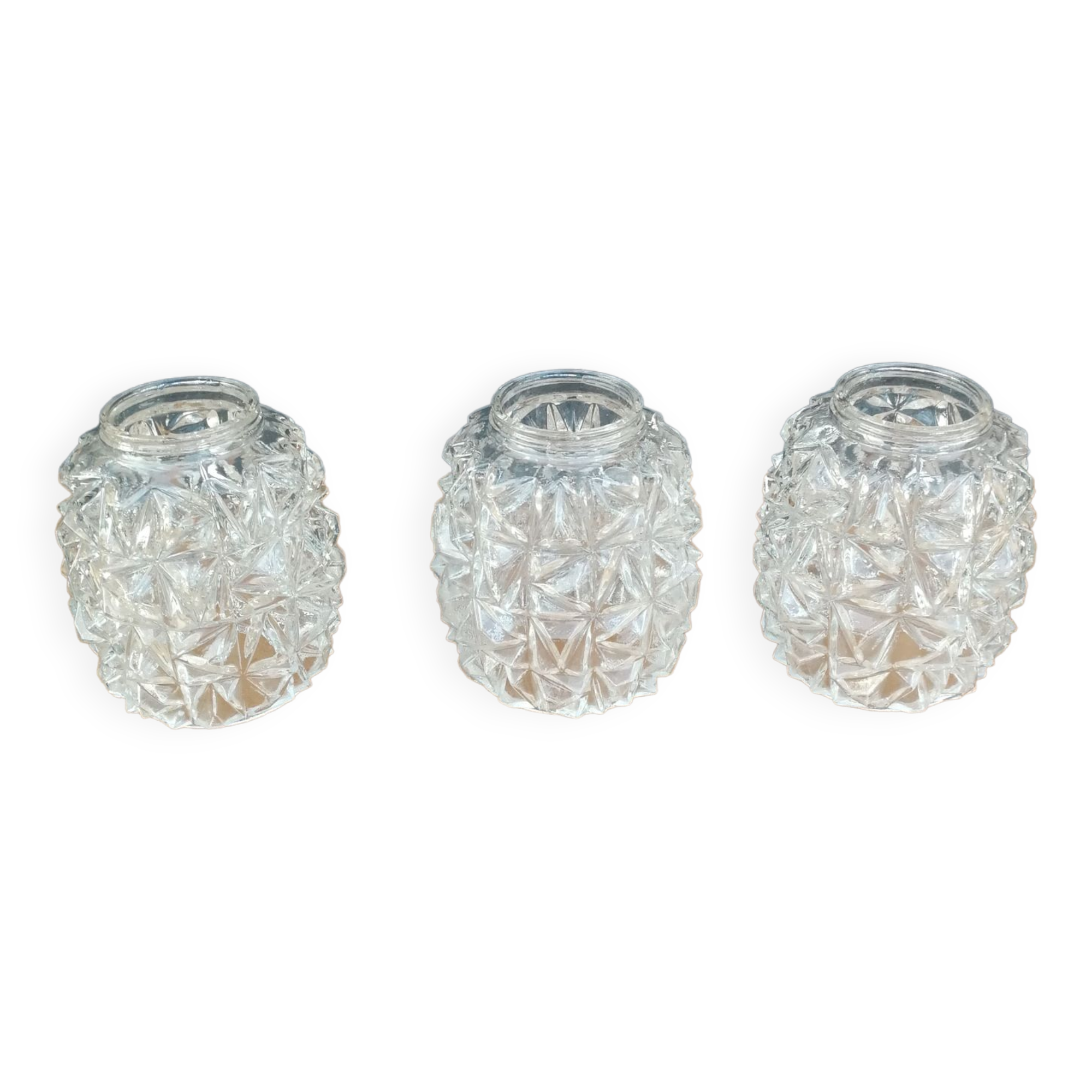 Set of 3 glass-carved glass globes for suspension