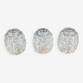Set of 3 glass-carved glass globes for suspension