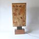 Large vintage lamp from the 70s, 1970 design, wood, metal, fabric.