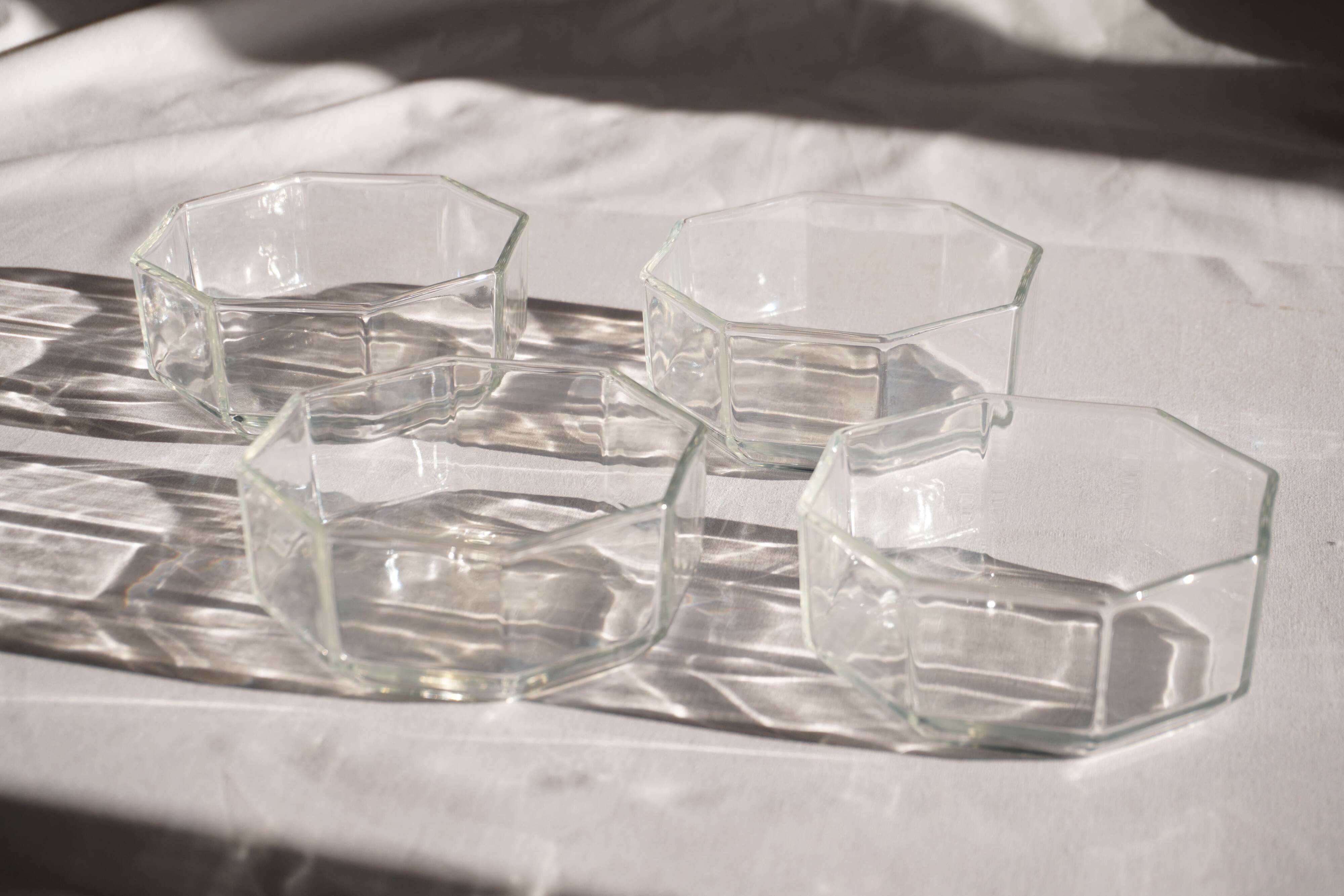 Set of 4 octagonal glass bowls/dishes, Arcoroc France