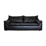 Black leather sofa, Cinna 80