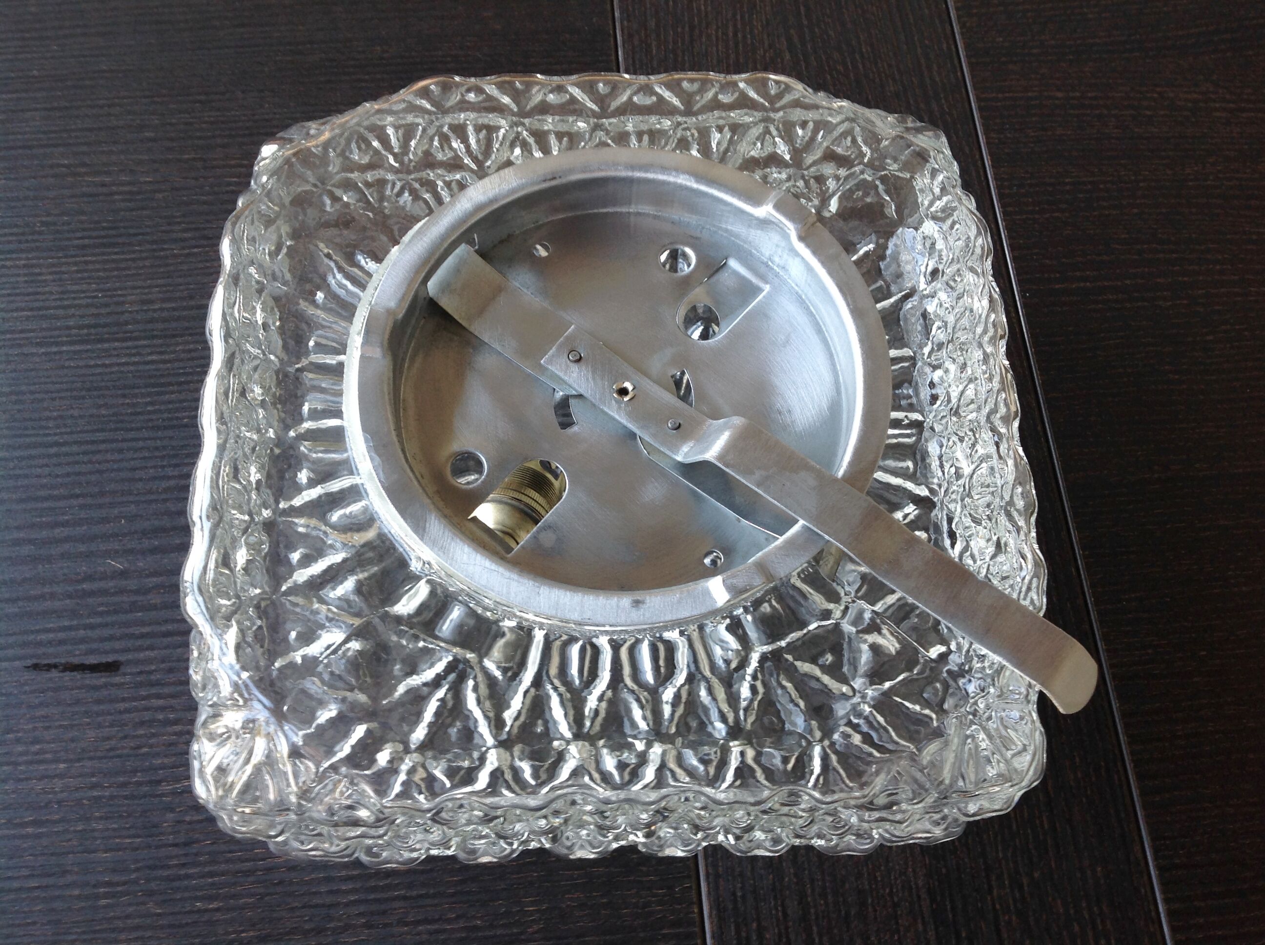 Vintage 60-70s structured glass square ceiling light