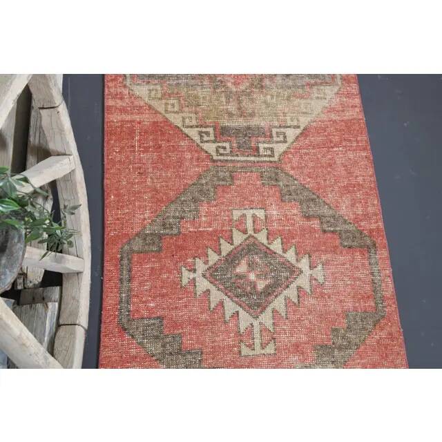 Vintage Turkish Hand-Knotted Wool Cotton Red Runner Rug 85x386