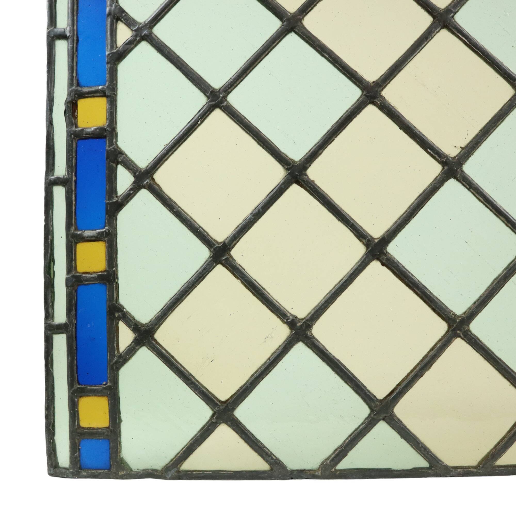 Ancien vitrail carré décoratif, attrape-soleil, 55cm