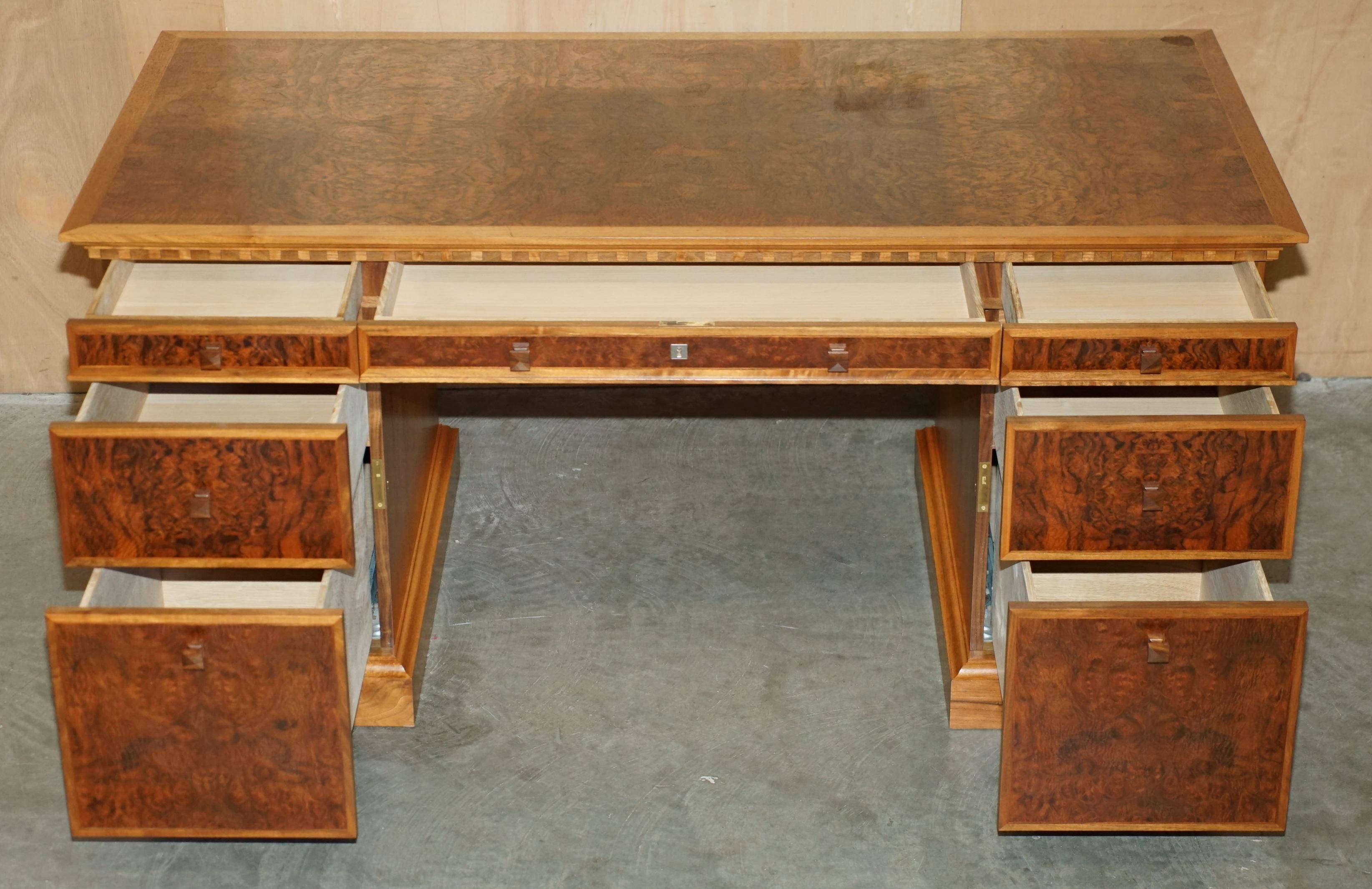 David Linley Burr walnut chest of drawers for light restoration.