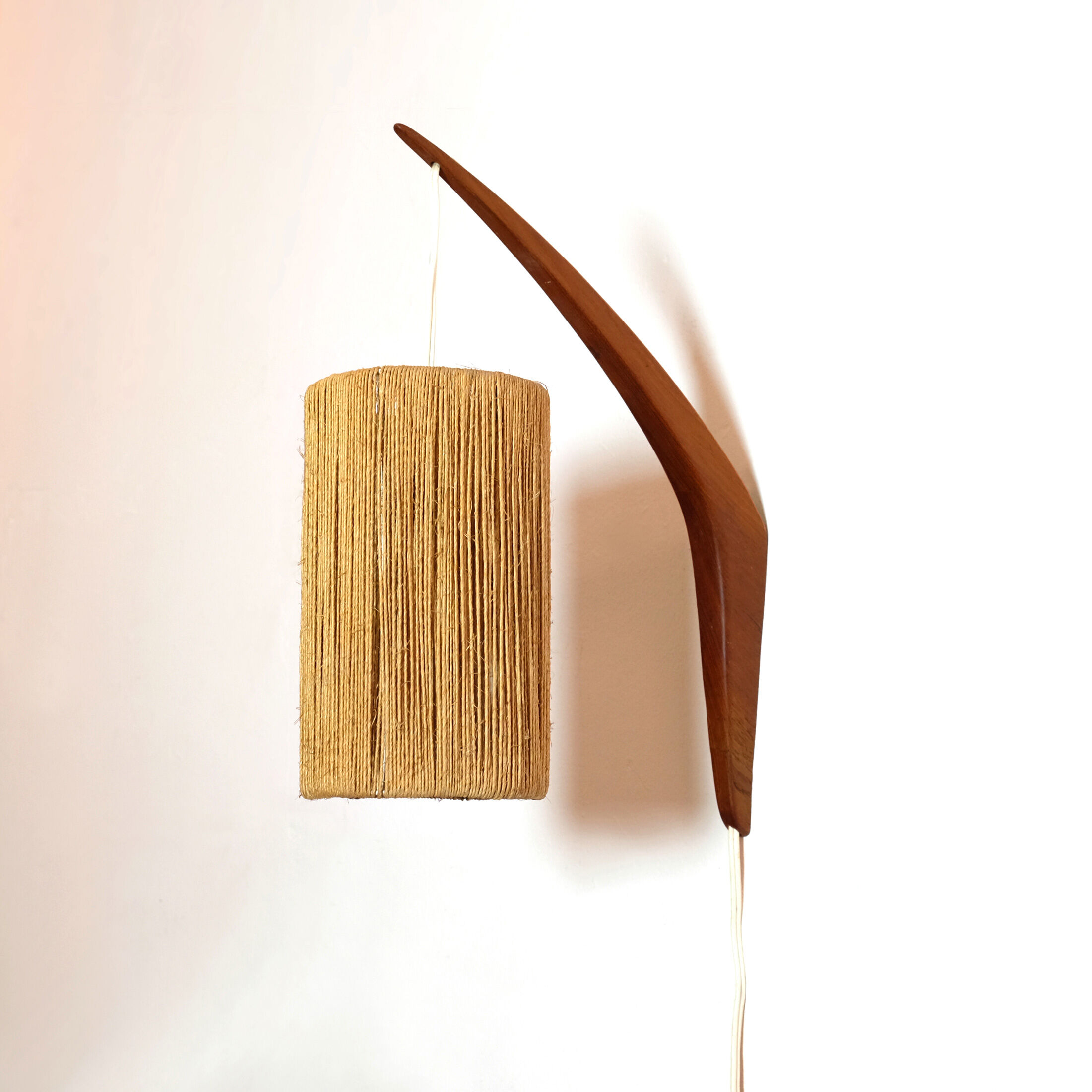Scandinavian wall lamp wood and rope attributed to Ib Fabianssen
