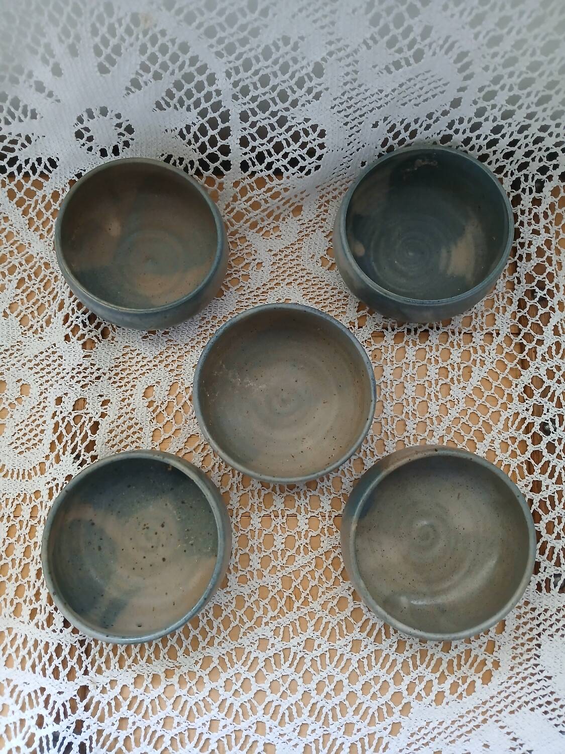 5 antique stoneware bowls
