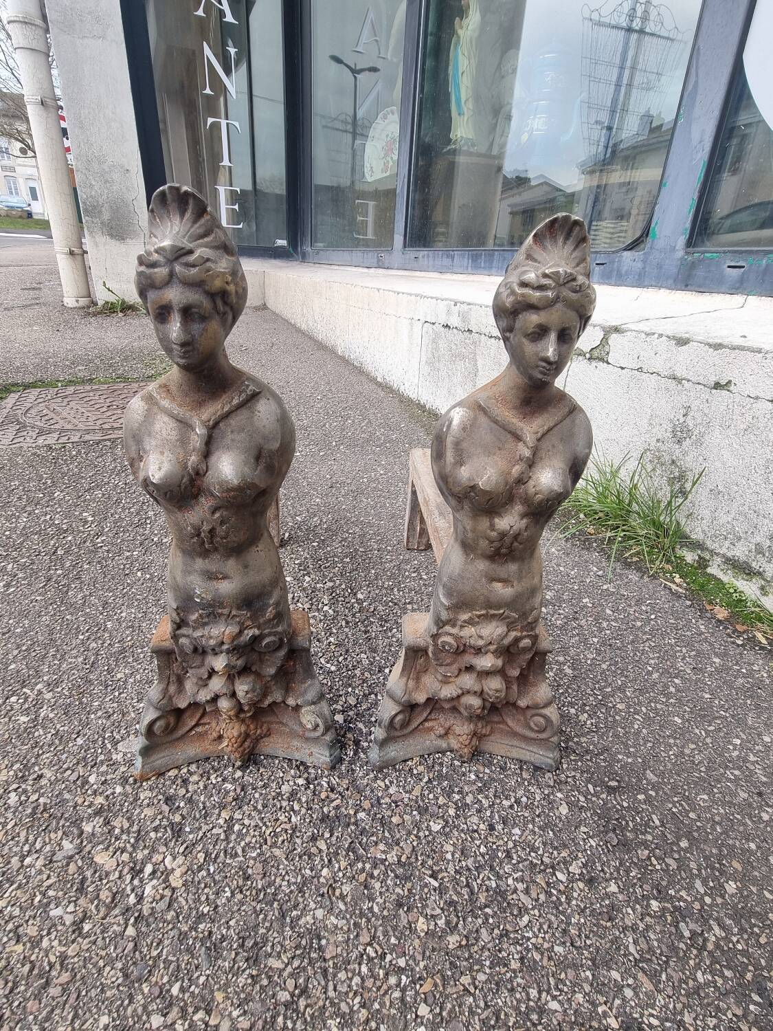 Pair of goddess andirons