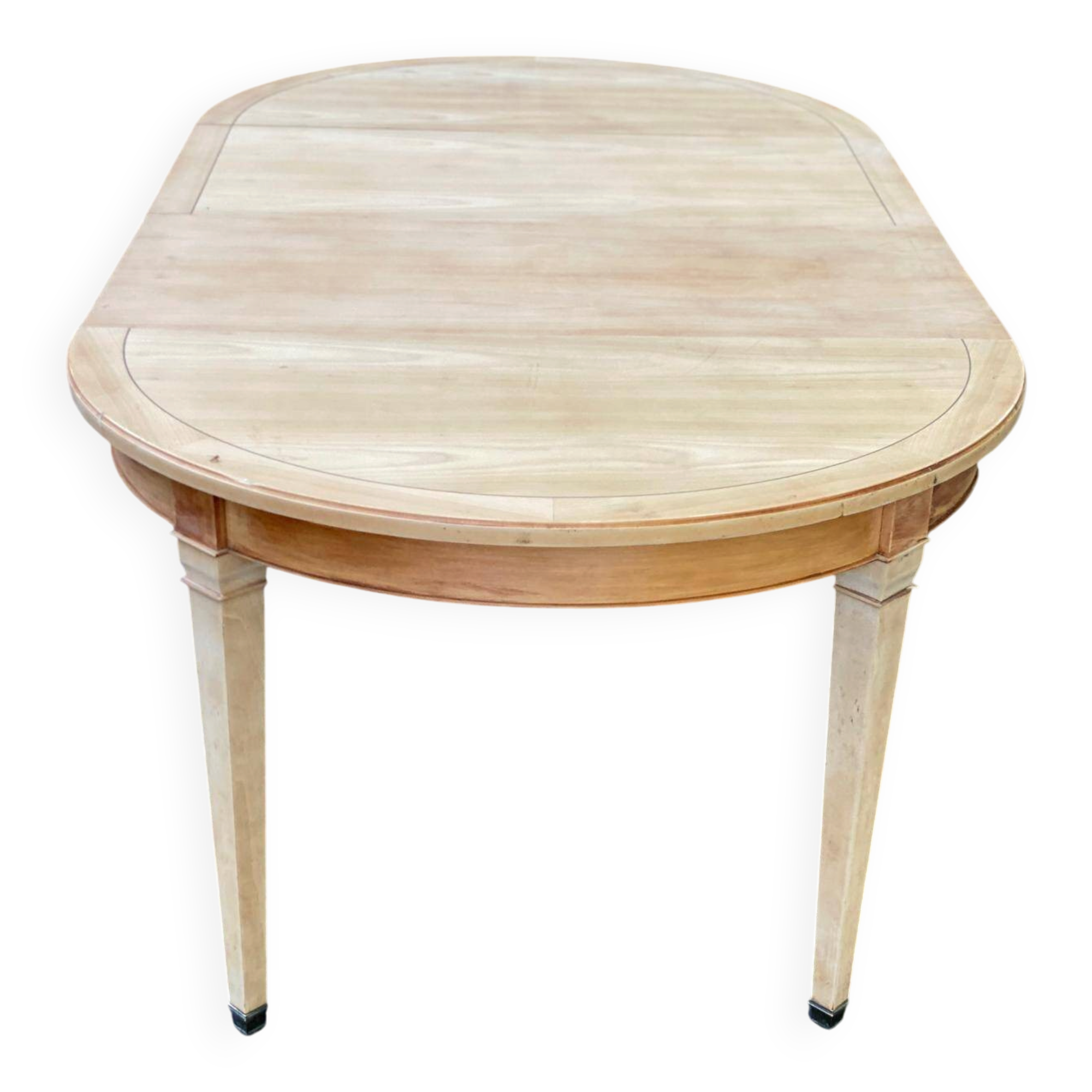 Table ronde extensible style Directoire rénovée en bois clair  avec 2 rallo
