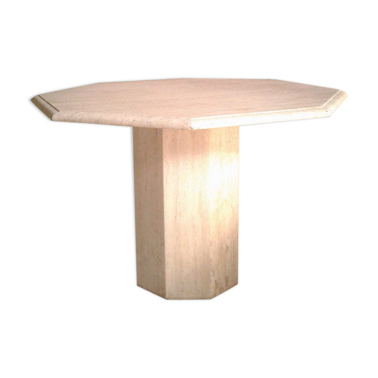 Octagonal table in travertine, 80s