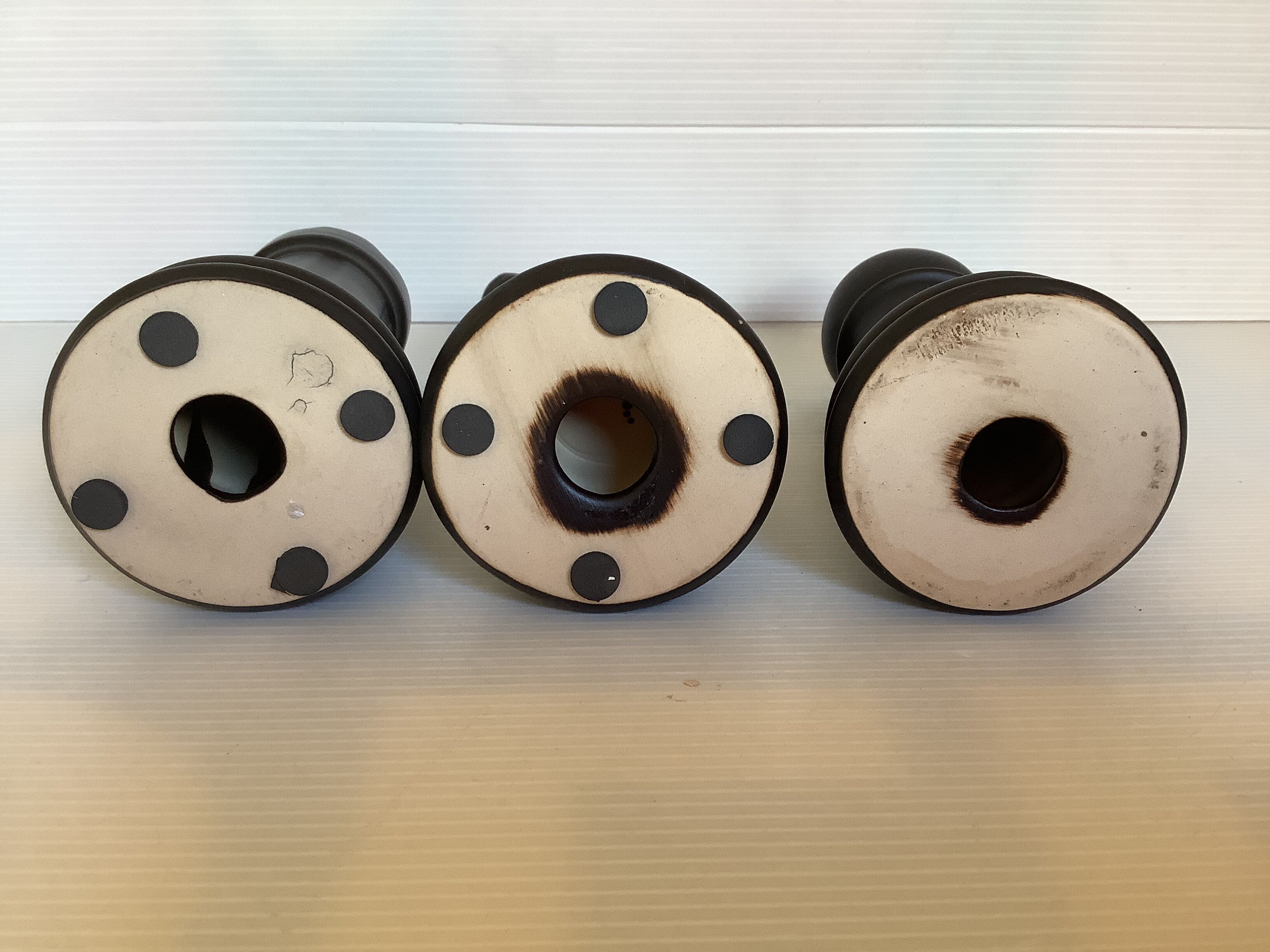 Trio of chess game candlesticks, rook, knight, pawn