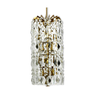 XL Mid Century brass crystal glass chandelier, Vereinigte Werkstätten