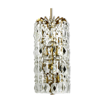XL Mid Century brass crystal glass chandelier, Vereinigte Werkstätten