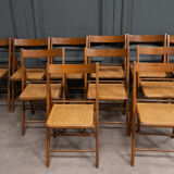 Suite of 11 folding chairs with canning 1980 wooden surround