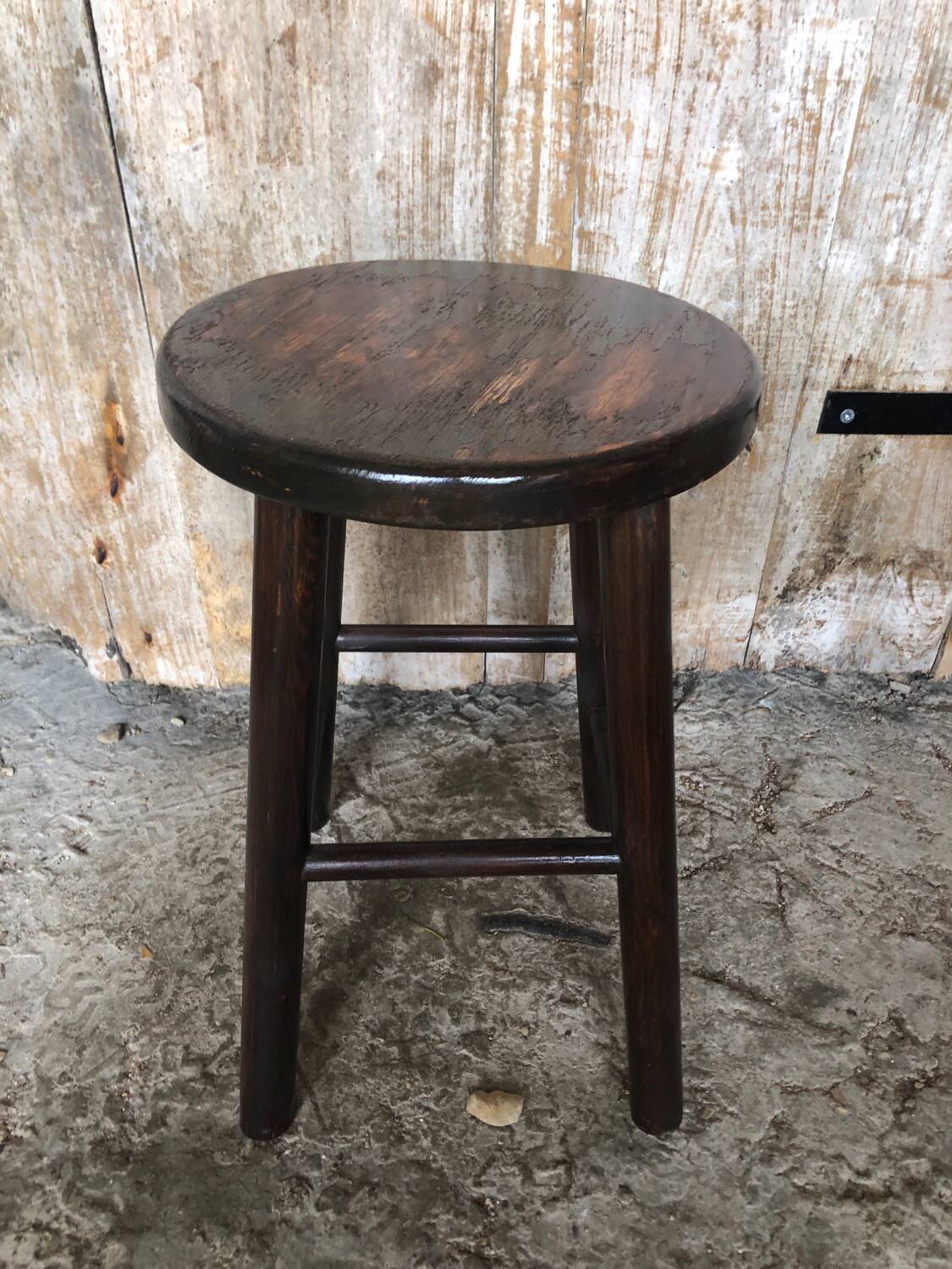 Vintage Turned Dark Wood Milking Stool #A631