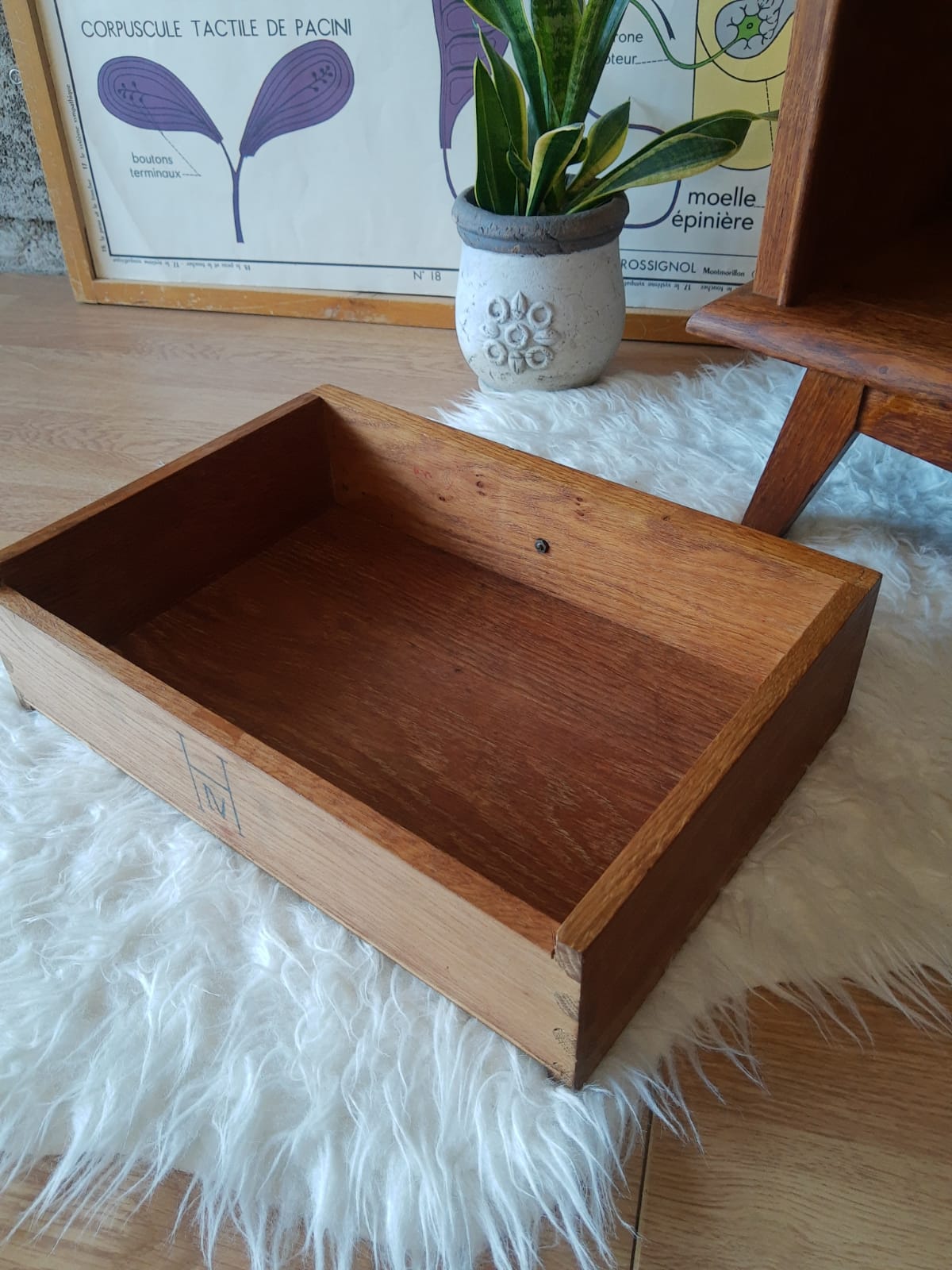Bedside table oak compass legs - vintage