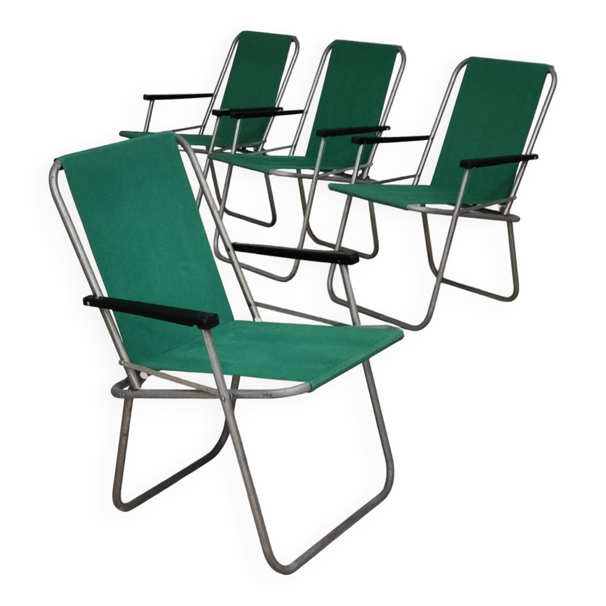 Set of 4 folding chairs with green canvas and aluminum frame