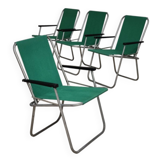 Lot de 4 chaises pliantes toile verte en aluminium