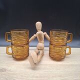 Set of 4 Vereco amber glass cups