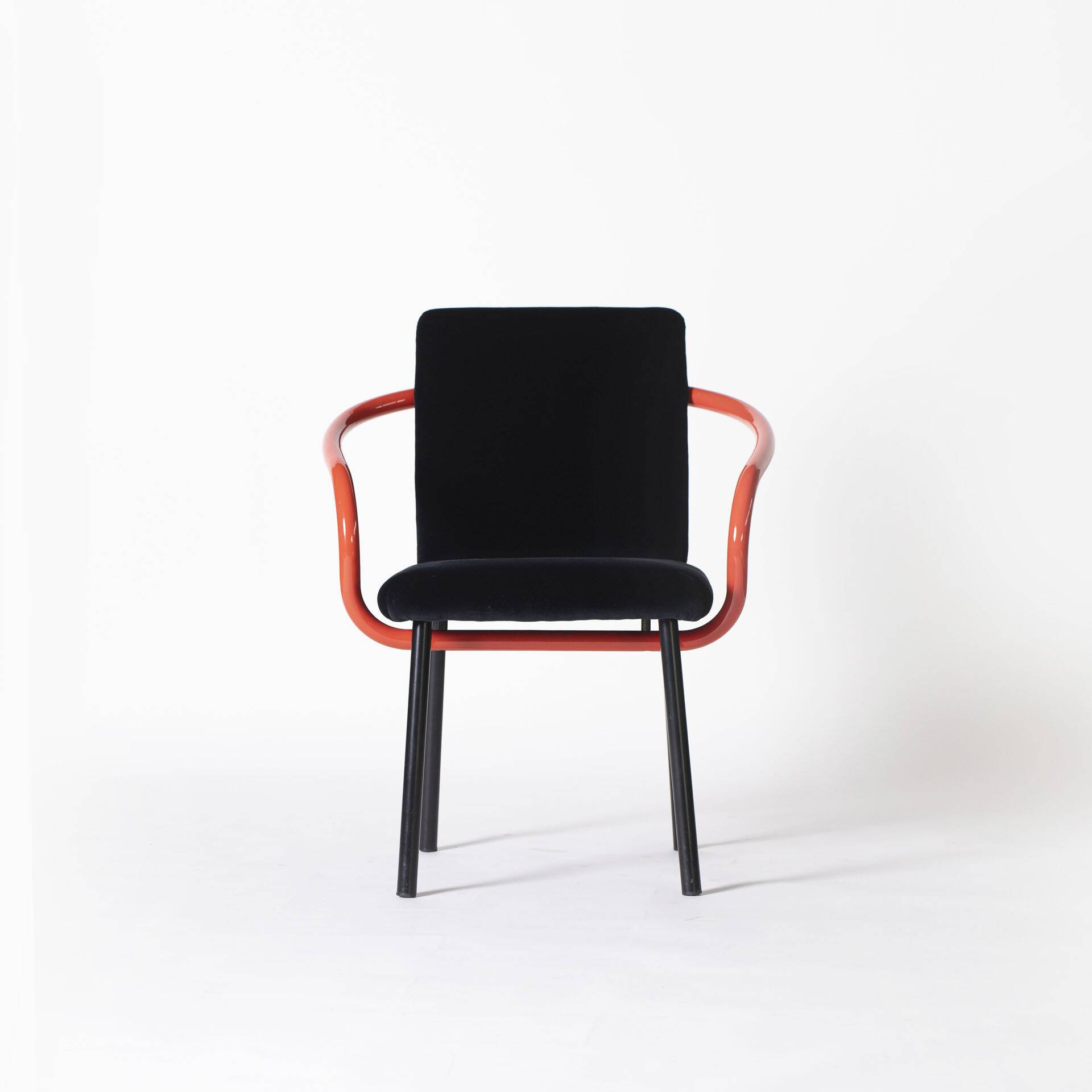 Ettore Sottsass Memphis Mandarin Chair for Knoll reupholstered in cotton velvet