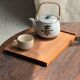 Rectangular solid teak plateau with carved edges 27x18.