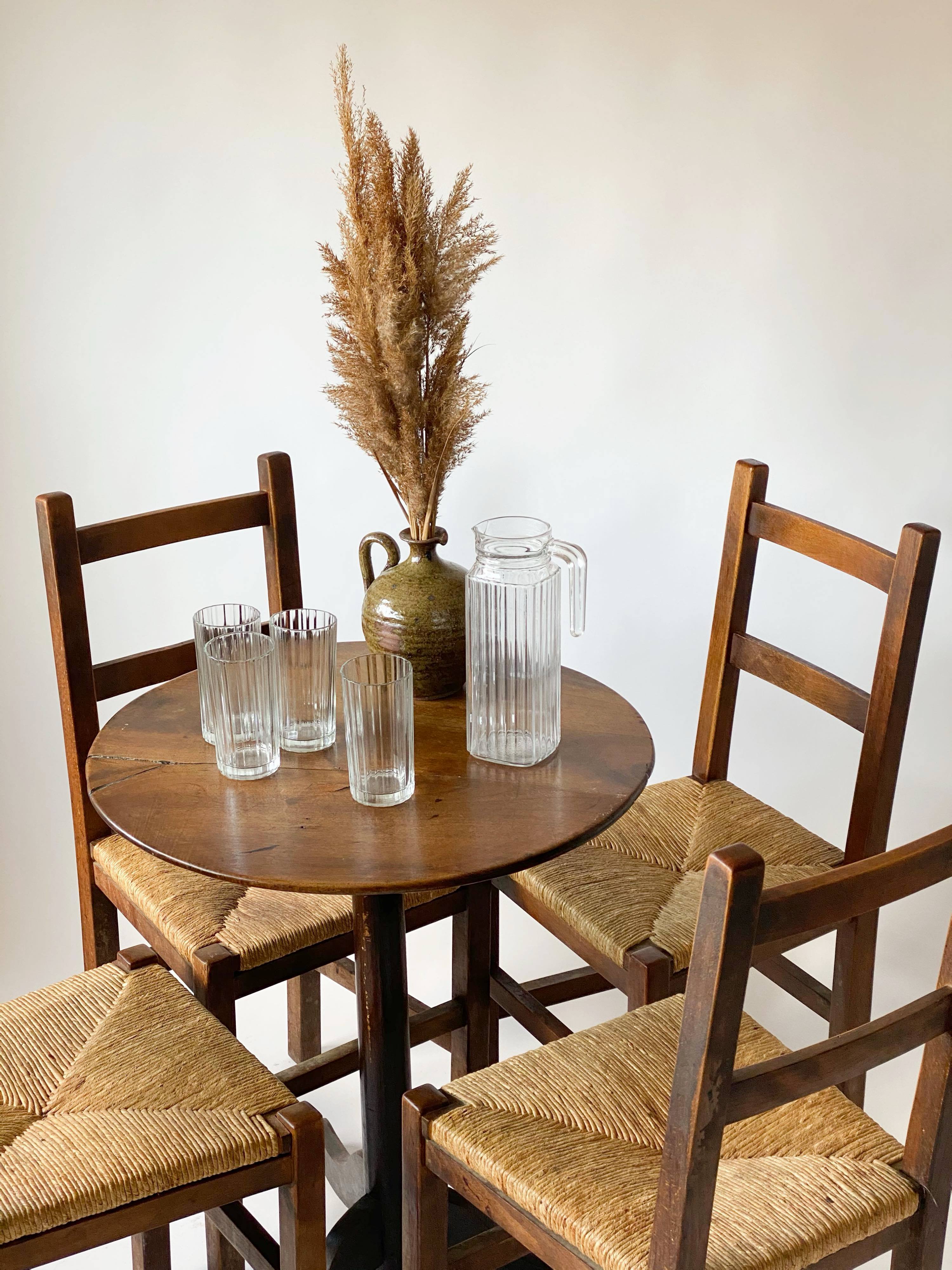 4 wooden and straw country chairs