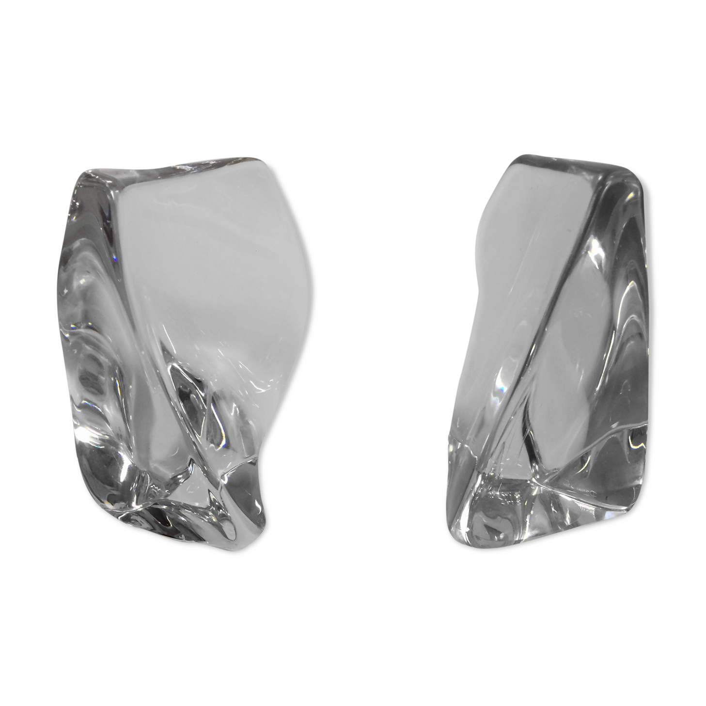 Pair of Daum crystal book ends, stamped