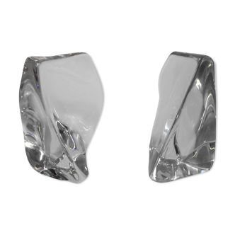 Pair of Daum crystal book ends, stamped