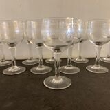 10 blown and engraved stemmed glasses