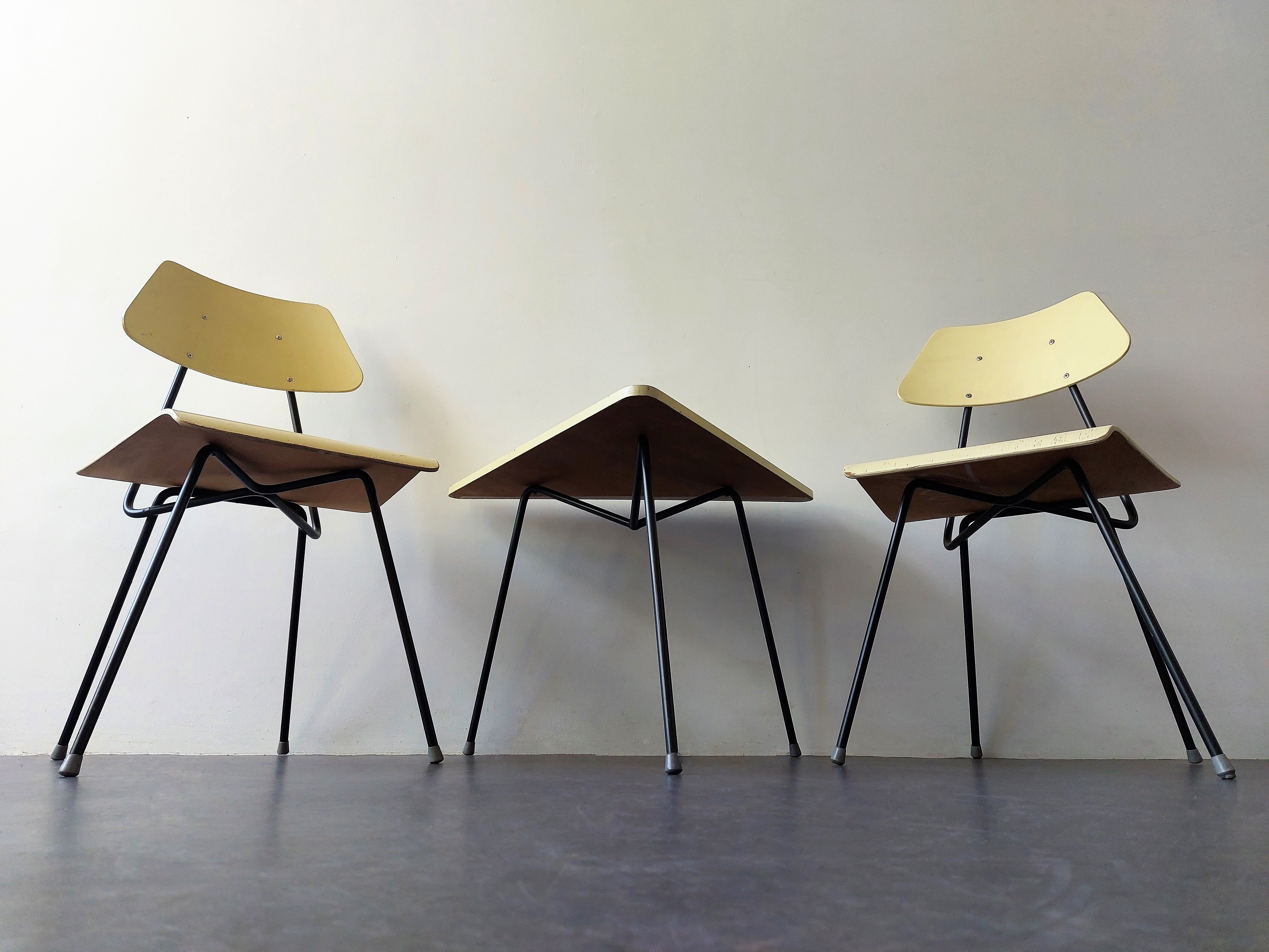 Set of 2 bedroom chairs and sidetabe by Rob Parry for Dico, The Netherlands 1950's