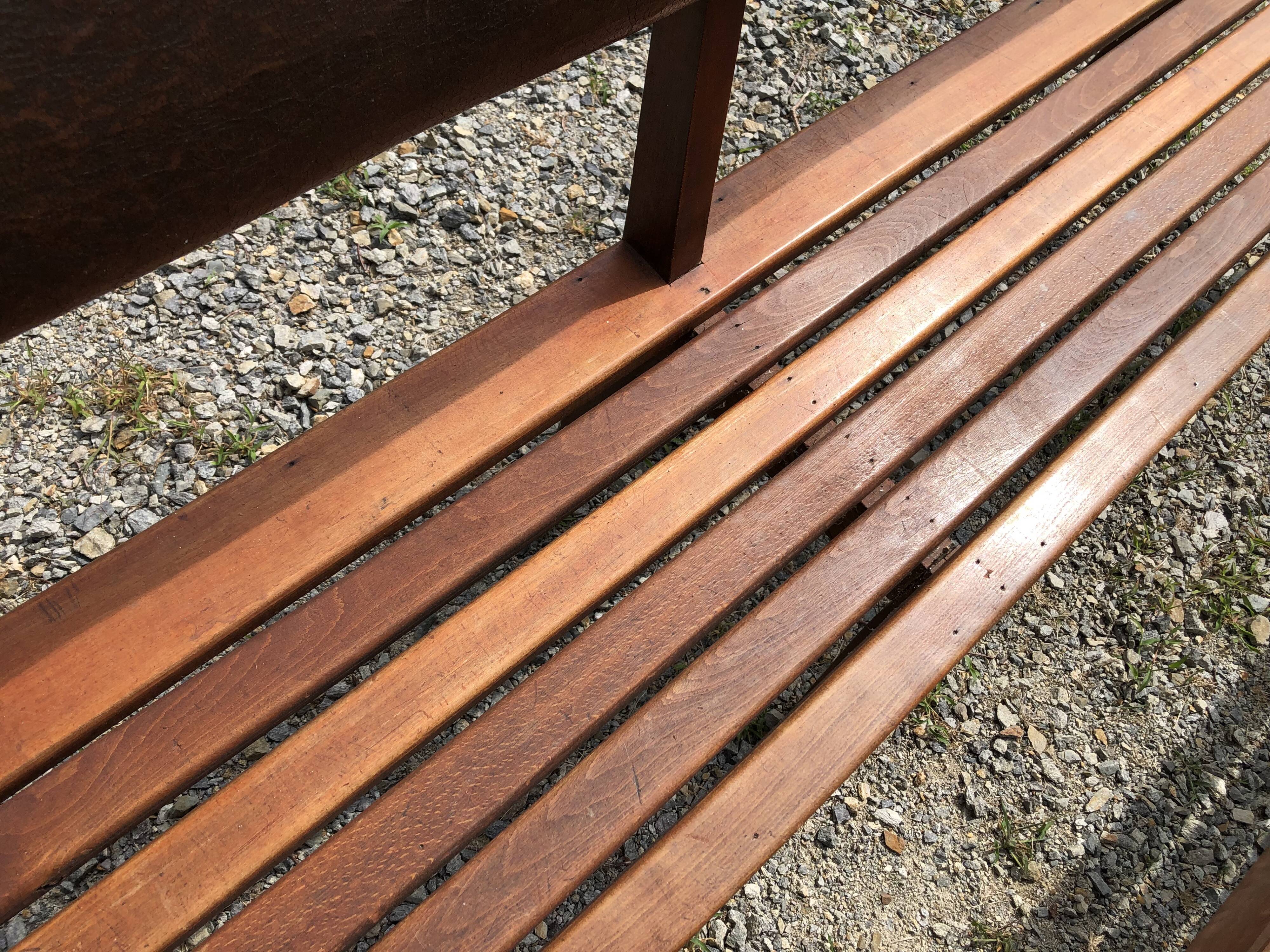 Duo of vintage church benches in solid beech