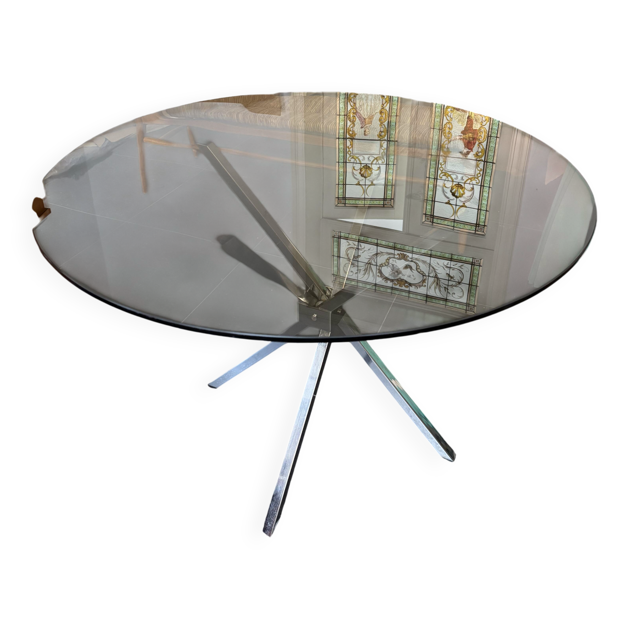 Table Verre 70s vintage Chrome