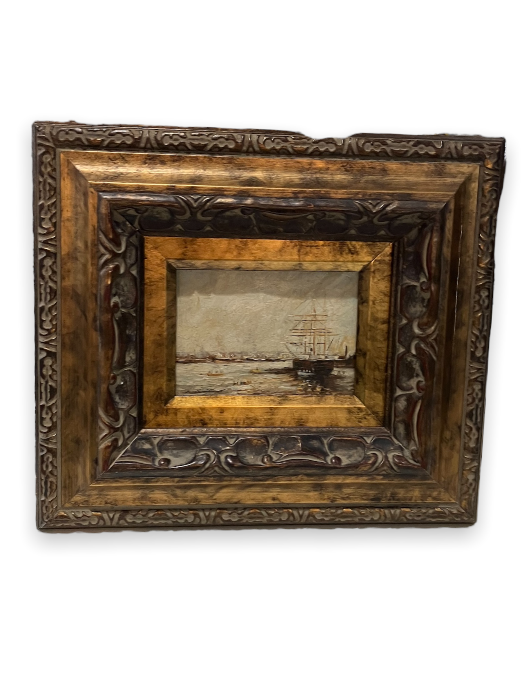 Oil on canvas "bateaux au port" signed e. guilleux