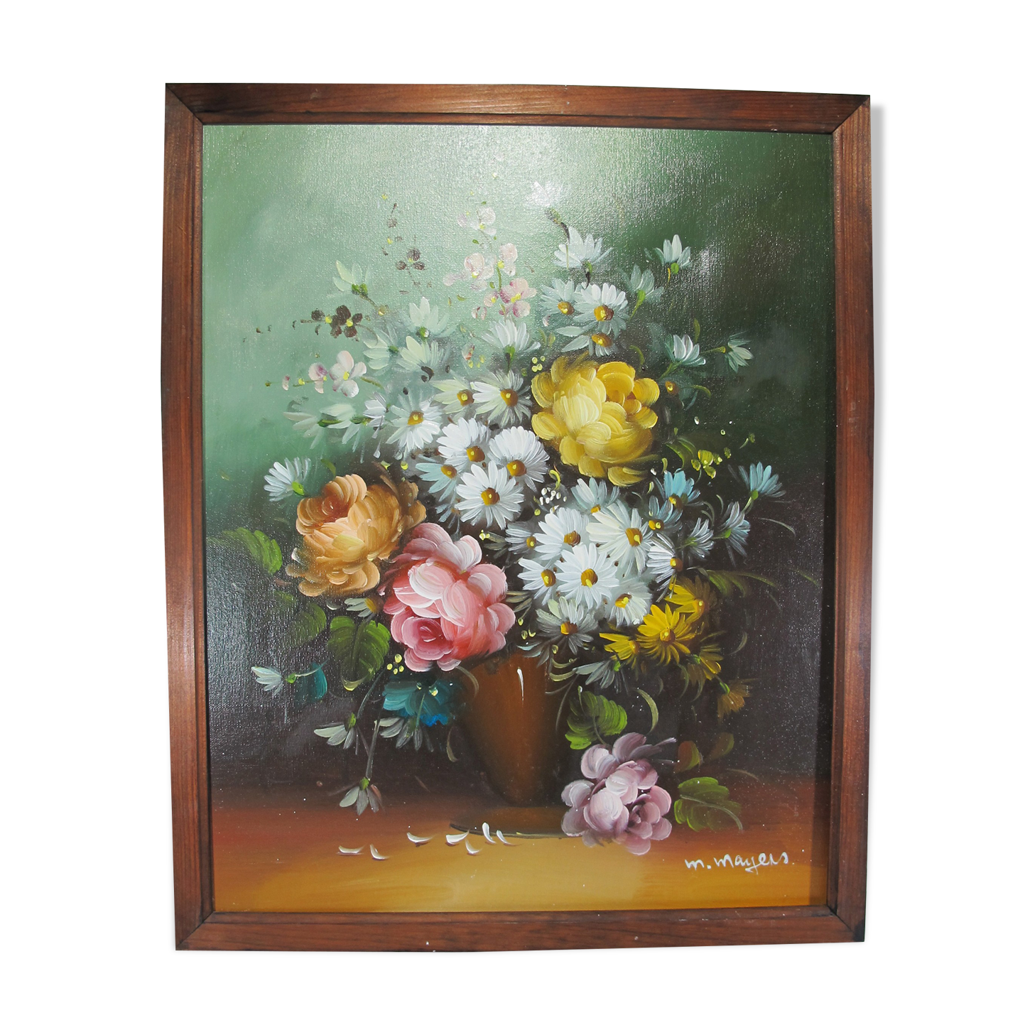 Oil painting still life vase bouquet of flowers signed
