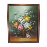 Oil painting still life vase bouquet of flowers signed