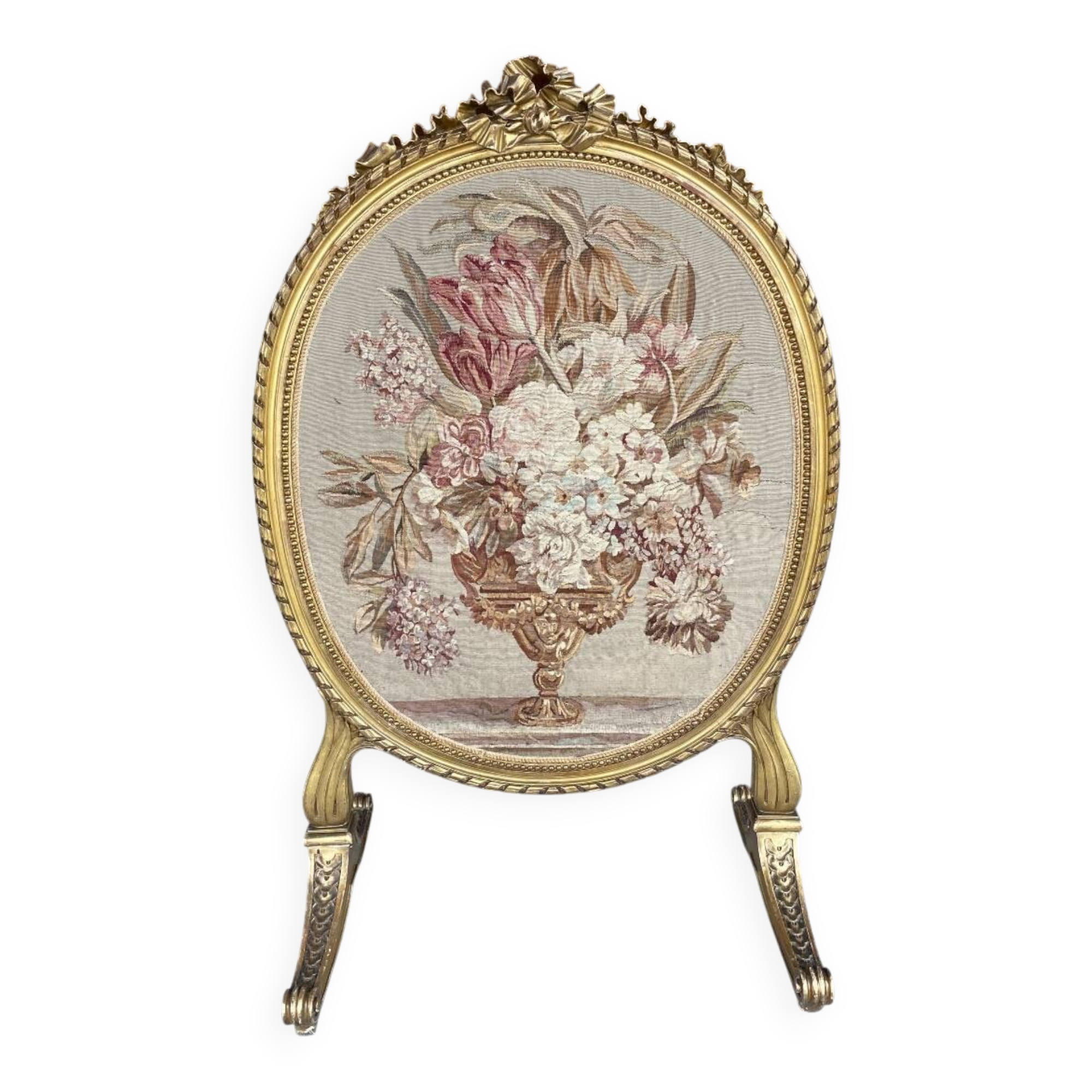 Gilded wooden screen and Napoleon III floral tapestry