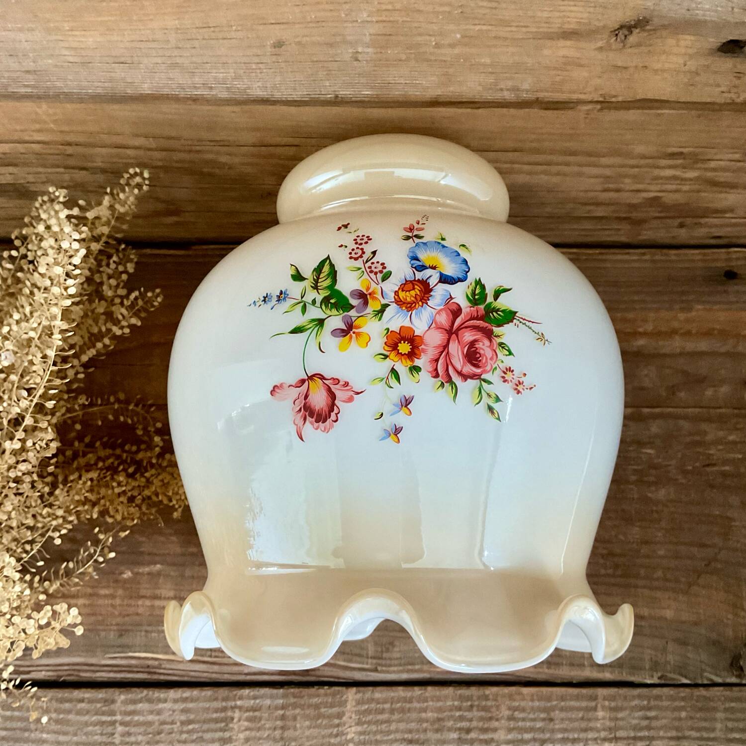 Opaline glass globe pendant light with flowers