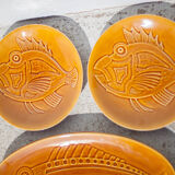 Service à poisson, service porcelaine Longchamp France, 12 assiettes à poisson et 1 plat de service