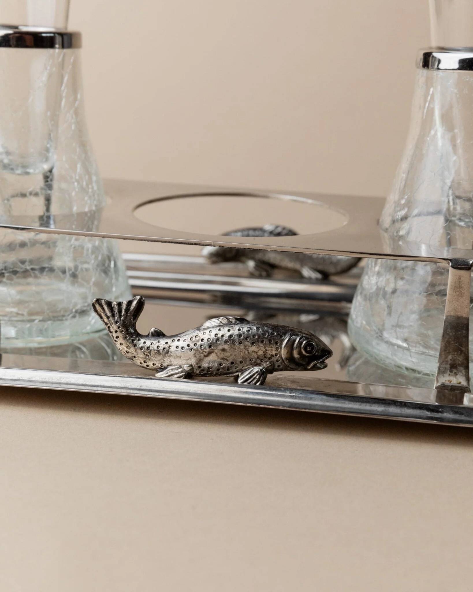 Argent Silverplated Metal Vintage Serving Set for Shots or Caviar-Tray, Ice Holders, Glasses, Italian 1970s Mid-Century Elegant