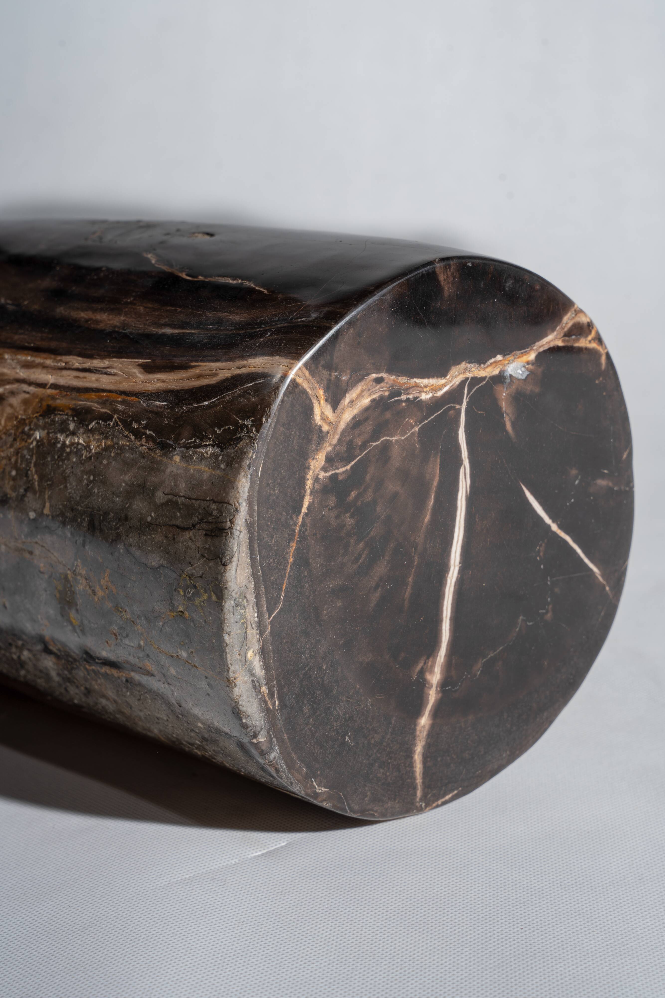 Side table in black petrified wood with light streaks h: 27,5cm d:18,5cm