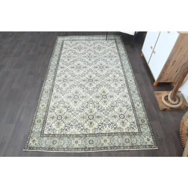 1970s Turkish Oushak Handmade Wool Cotton Green Area Rug 164x285