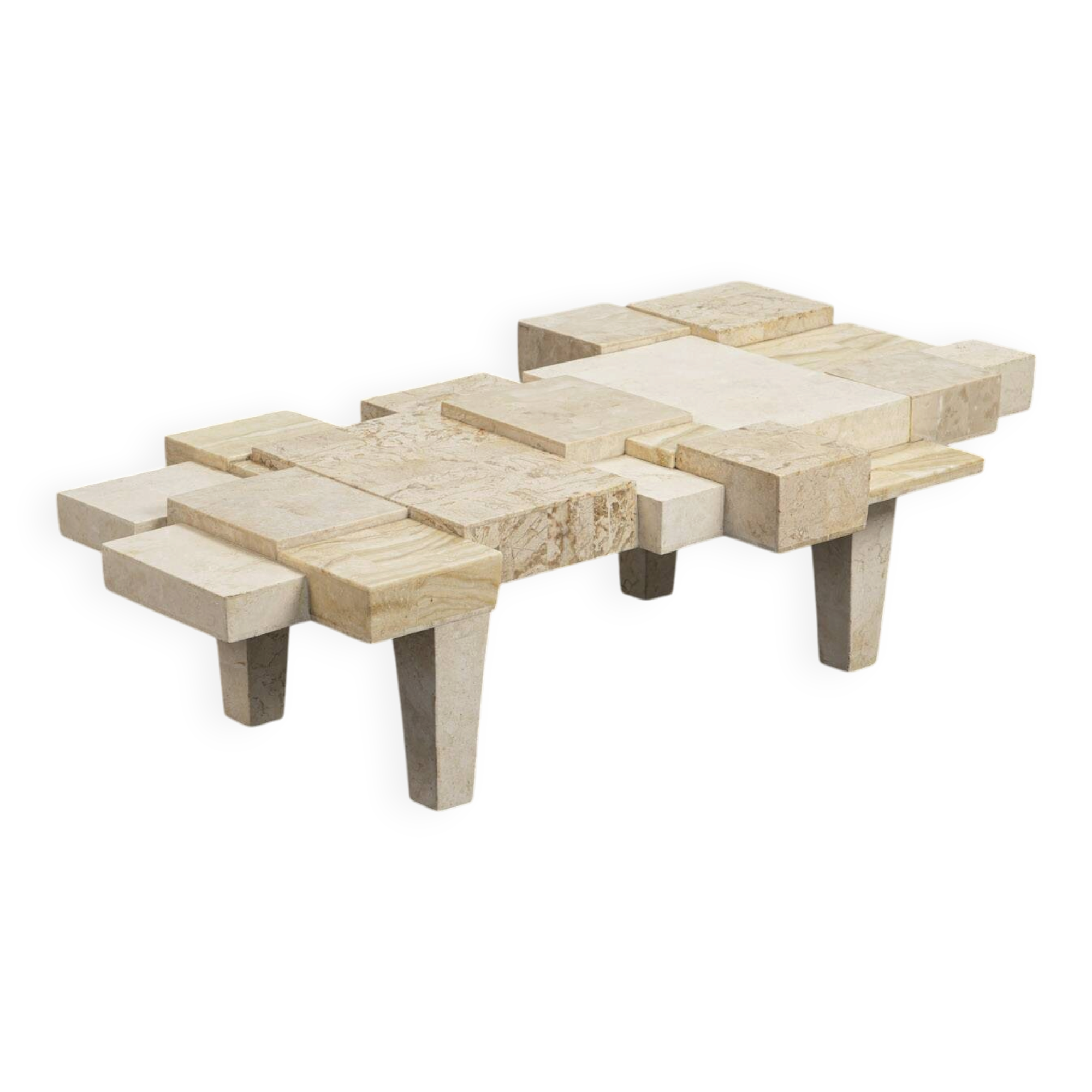 Rare architectural travertine coffee table, Belgium, 1970s